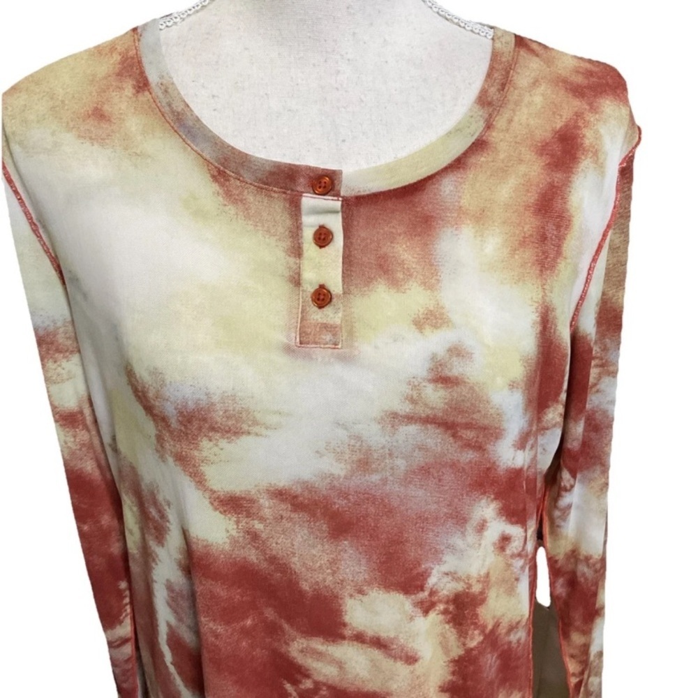 LOGO LAYERS By Lori GoldsteinTie-Dye Yellow Orange Mesh Long Sleeve Top Small - Picture 2 of 6